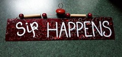 Red Handpainted Sun Catcher Style “SIP HAPPEN” Sign Wire Hanger with Glass Beads