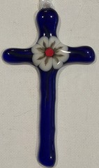 Fused Glass Cross Suncatcher Signed By Artist 4”x 2.5”