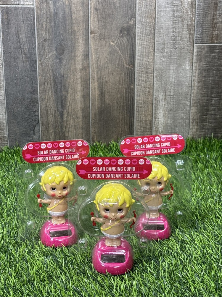 Lot of 3 Solar Dancing Cupid Figures Valentines Day Desk Toy NIP