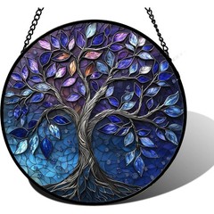 Unique Tree of Life Stained Glass Suncatcher – 9.8 in Colorful Window Decor
