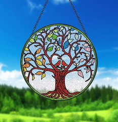 Stained Glass Hanging 6.5″ Tree of Life Suncatcher for Window Free Shipping