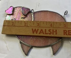 Vintage Aurora Pink Pig Stained Glass Sun Catcher 5”x4” Piggy Ornament Shimmer