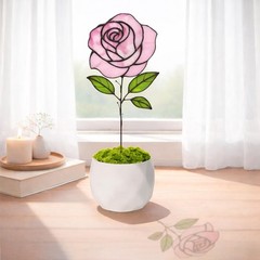 Stained Glass Rose in Ceramic Pot Artificial Flowers for Home Decor & Gifts