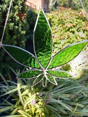 Stained Glass Suncatcher Cannabis 420 Green Pot leaf Marijuana plant Man Cave