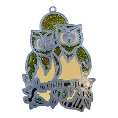 Vintage Suncatcher Owl Lot Stained Glass Multi Color Window Retro Moon Handmade