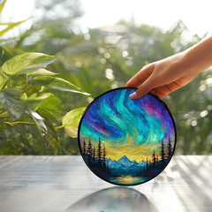 Stunning Aurora Borealis Stained Glass Suncatcher Window Hanging Art Home Decor
