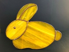 Large Stained Glass Copper Yellow Easter Rabbit Bunny Stand Suncatcher Signed