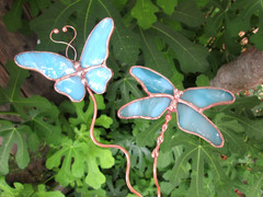 Stained Glass Butterfly & Dragonfly Garden Stakes (x2) Suncatcher Floral Art