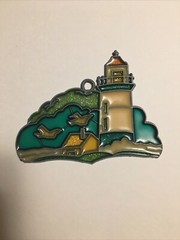 Vintage Lighthouse Stained Glass Suncatcher Beach Seagull Glitter