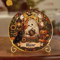 Personalized Cute Ghost Halloween Stained Glass Suncatcher, Family Keepsake