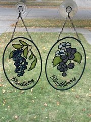 Hand Painted Stained Glass Blueberry, Blackberry Sun Catcher Lot Of 2 ( 6”x 4” )