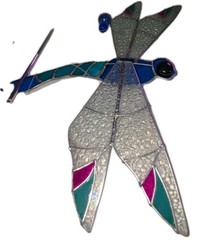 Dragonfly Stained Glass hanging 3D Art Soldered Hinged Wings 14″ Span Blue Green