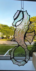 Vintage Handmade Stained-Glass Seahorse and Flower Suncatcher