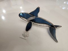 Vintage Stained Glass WHALE Ornament Sun Catcher 6″x3″ Handmade