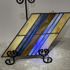 Stained Glass Stripes Brown Blue SunCatcher For Windows Earth tones