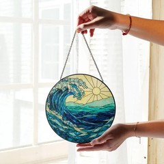 Unique Ocean Wave Stained Glass Suncatcher Glass Window Hanging Art Decor Gift