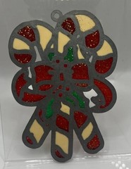 CHRISTMAS CANDY CANE SUNCATCHER WITH GREEN HOLLY AND RIBBON DECORATION