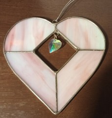 Suncatcher pink heart stained glass with heart shaped plastic crystal home decor