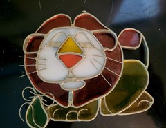 Lion Stained Glass Suncatcher Window Art Glass Vintage Handmade Gf3