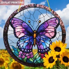 Acrylic Sun Catcher Purple Butterfly Colorful Hanging Decor for Home Garden Gift