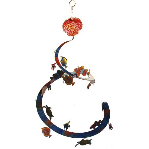 EySpi Hanging Metal Spiral Mobile Art Decor TROPICAL FISH- LARGE (11.75×16.75)