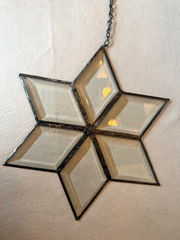 Handcrafted Beveled glass star suncatcher 6 pt star snowflake clear 10.5″