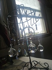 Suncatcher Sparkling Vintage Prisms, Faceted Crystals, Beads. Metal Swan