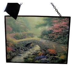 Vtg Thomas Kinkade Sun Catcher Stained Glass Window Decor Bridge Of Faith Art