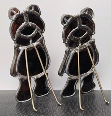 2 Leaded Stain Stained Glass Teddy Bears 7″ Tall Handmade?
