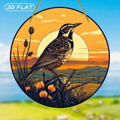 Sunset Meadow Meadowlark Bird Round Acrylic Suncatcher Farmhouse Window Decor