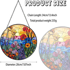 Wildflowers Sun Catcher 7.87” Stained Glass Window Hanging Plant Lover Gifts fo