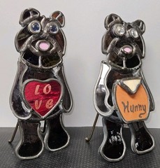 2 Leaded Stain Stained Glass Teddy Bears 7″ Tall Handmade?