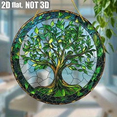 Stunning Tree of Life Round Green Acrylic Suncatcher Window Hanging Home Decor