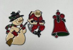 Christmas Sun Catcher Ornaments Window Decor Lot Set of 3 Santa, Snowman, Bell