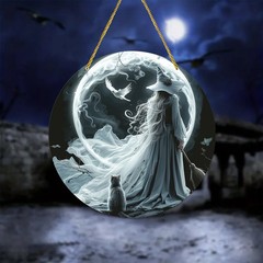 Acrylic Witch Moon Cat Hanging Ornament Halloween Decor Witchcraft Lover Gift