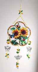Crystal Suncatcher, Sunflower and Butterfly design with Crystals and Charms
