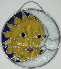 Sun & Moon Stained Glass Round Hanging Window Suncatcher Panel Large