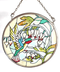 Hummingbird Flowers Stained Glass Suncatcher, Nature Lover Window Gift
