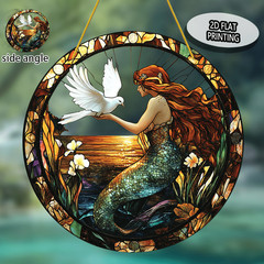 Mermaid & Dove Acrylic Suncatcher Coastal Fantasy Themed Hanging Window Decor