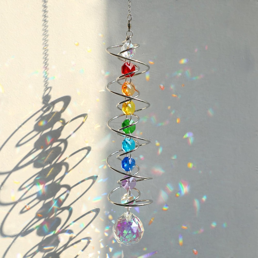 GWAHSA Suncatcher Wind Spinner Gazing Ball Spiral Tail, Crystal Sun 1pcs
