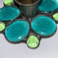 Vintage Fused Glass Handmade Green Aqua Round Marble Candle Stick Holders