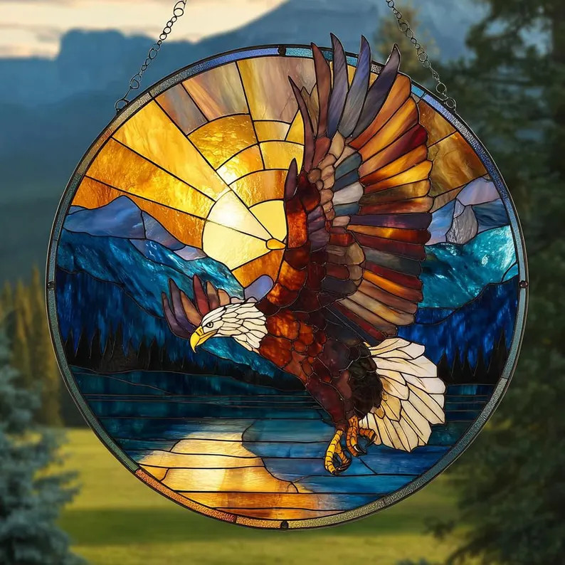 Bald Eagle Stained Glass Suncatcher Window Bird Wildlife Patriotic
