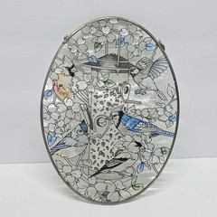 Garden Birds On The Feeder Art Glass Suncatcher Chickadee Bluebird Floral AMIA