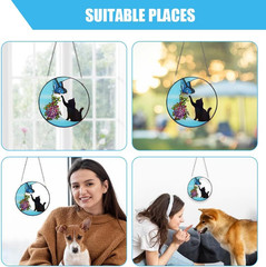 Stained Glass Window Hanging Suncatcher Cat Butterfly on the Moon Suncatcher Dec