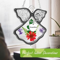 Flower Press Angel Suncatcher Grandma Stained Glass Window Hanging Wind Chimes
