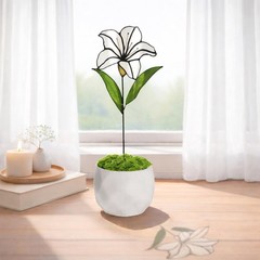 Handmade Stained Glass Flower Sun Catcher Elegant Lily Decorative Gift