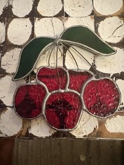 Bunch Of Cherries Suncatcher Window Decor Glass And Metal