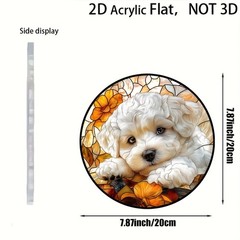 Colorful Curly White Puppy Acrylic Suncatcher Cute Dog Themed Art Decoraiton