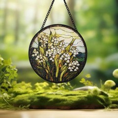 Stained Glass Home Window Hanging Lily Of The Valley Plant Scenery Suncatcher