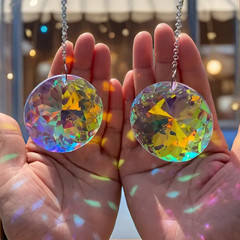 2Pcs round Crystal Sun Catchers Glass Prism Hanging Sun Catchers Rainbow Maker